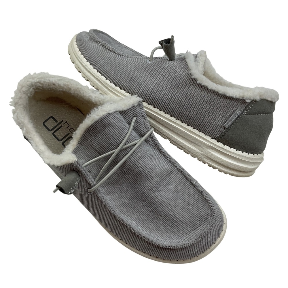 Hey Dude Wendy Corduroy Grey Faux Fur Lined Slip On Loafers 121413069 Womens 8